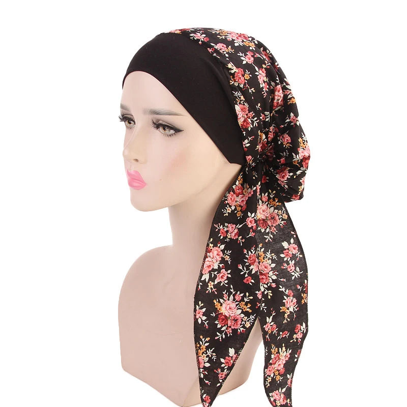 New fashion printed flowers women inner hijabs caps muslim head scarf turban bonnet ready to wear ladies wrap under hijab cap
