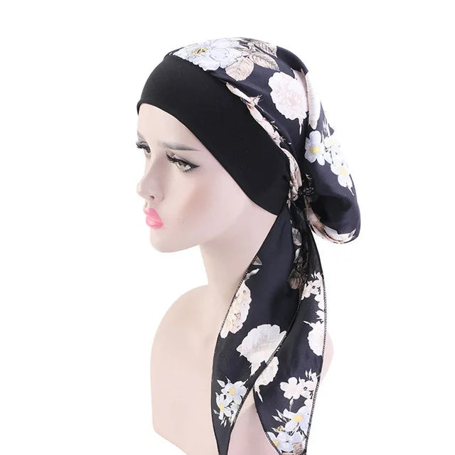 New fashion printed flowers women inner hijabs caps muslim head scarf turban bonnet ready to wear ladies wrap under hijab cap