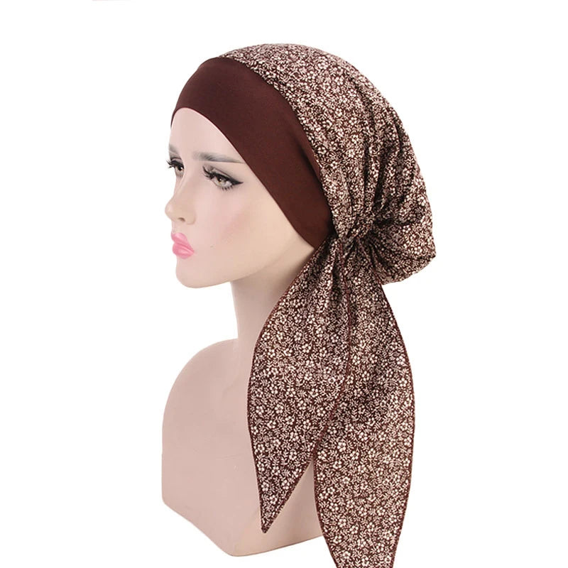 New fashion printed flowers women inner hijabs caps muslim head scarf turban bonnet ready to wear ladies wrap under hijab cap