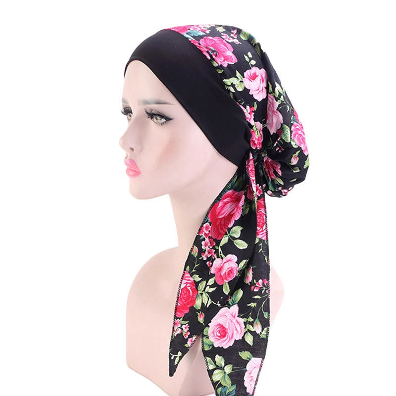 New fashion printed flowers women inner hijabs caps muslim head scarf turban bonnet ready to wear ladies wrap under hijab cap