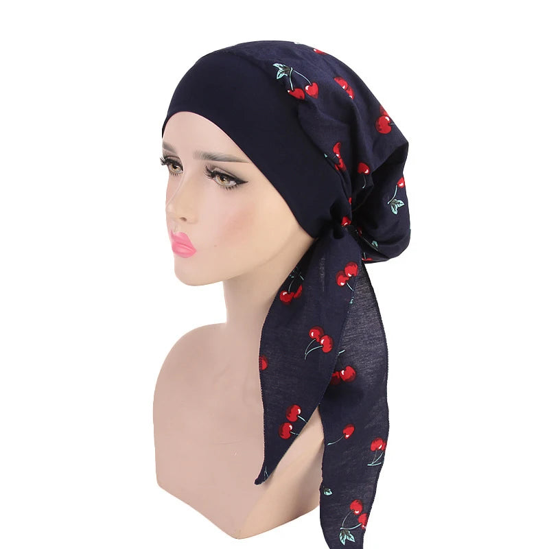 New fashion printed flowers women inner hijabs caps muslim head scarf turban bonnet ready to wear ladies wrap under hijab cap