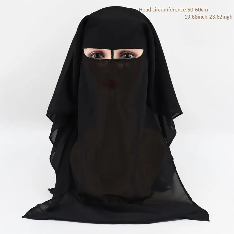 Three Layers Chiffon Niqab Tie back Face Mask Full Cover Muslim Hijab Scarf Headscarf Turban Cap Bonnet