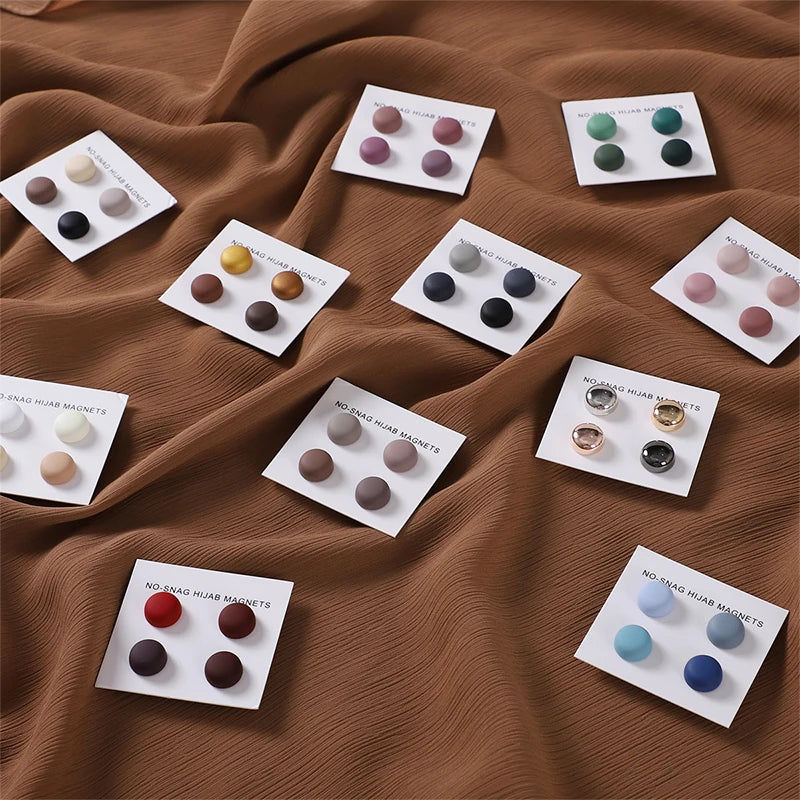 4Pcs/set Macaroon Color Matte Magnet Hijab Pins Magnetic Brooch Headscarf Shawl Strong Magnetic Button Clothing Accessories