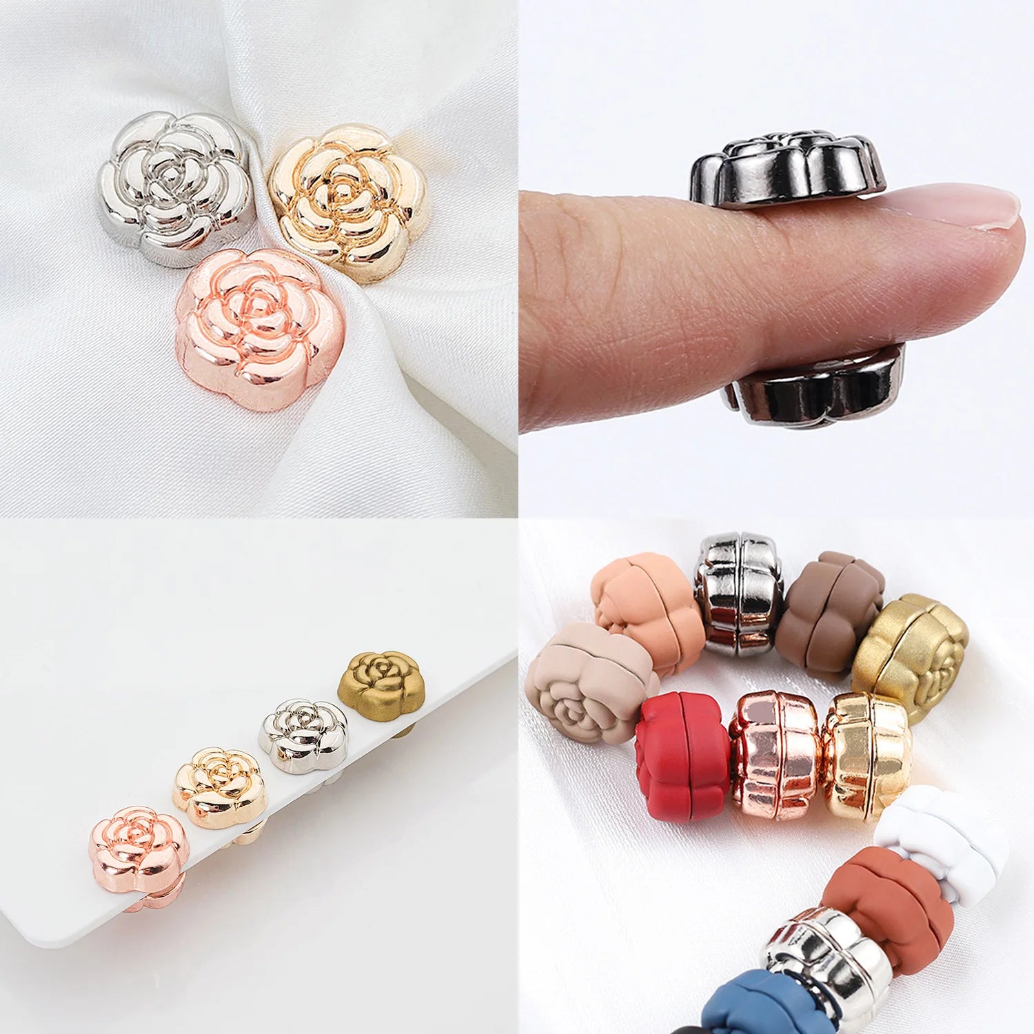 2pcs/set Flower shape Brooch Strong Metal Magnetic Hijab Clip No Hole Pins Brooches Magnet For Muslim Scarf
