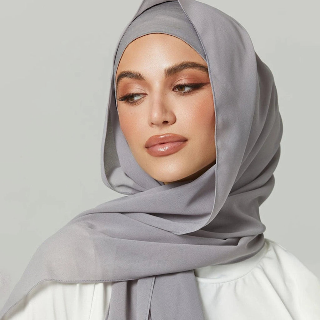 2pcs/set Chiffon Hijab With Undercap Plain Color Muslim Hijab Shawl Elastic Inner Islam Turban Fashion Headband Bonnet 2pcs