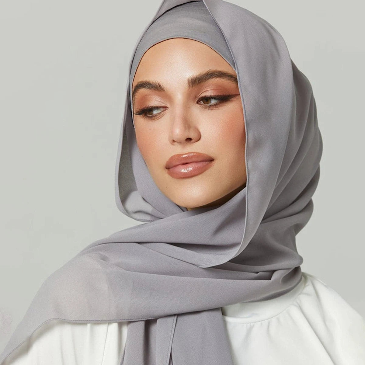 2pcs/set Chiffon Hijab With Undercap Plain Color Muslim Hijab Shawl Elastic Inner Islam Turban Fashion Headband Bonnet 2pcs
