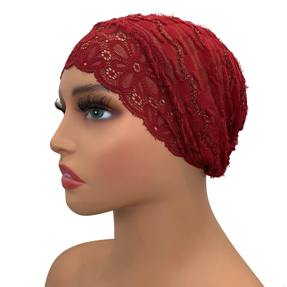 Lace Inner Hijab Cap for Muslim  Women's Under Scarf Bonnet Summer Breathable Under Hijab Hats