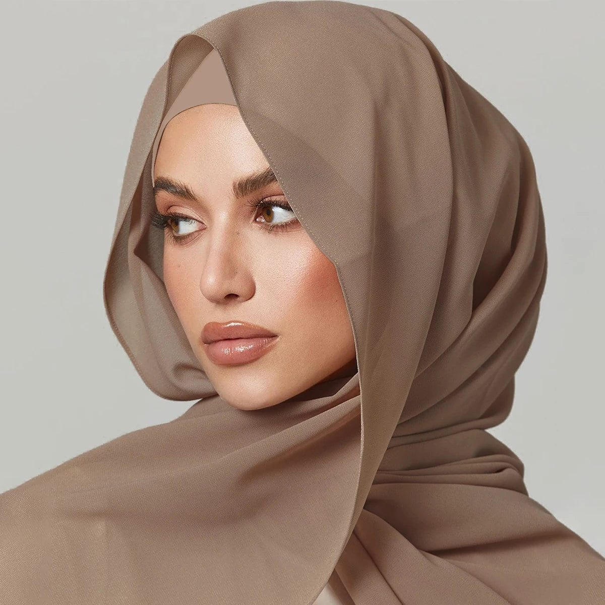 2pcs/set Chiffon Hijab With Undercap Plain Color Muslim Hijab Shawl Elastic Inner Islam Turban Fashion Headband Bonnet 2pcs