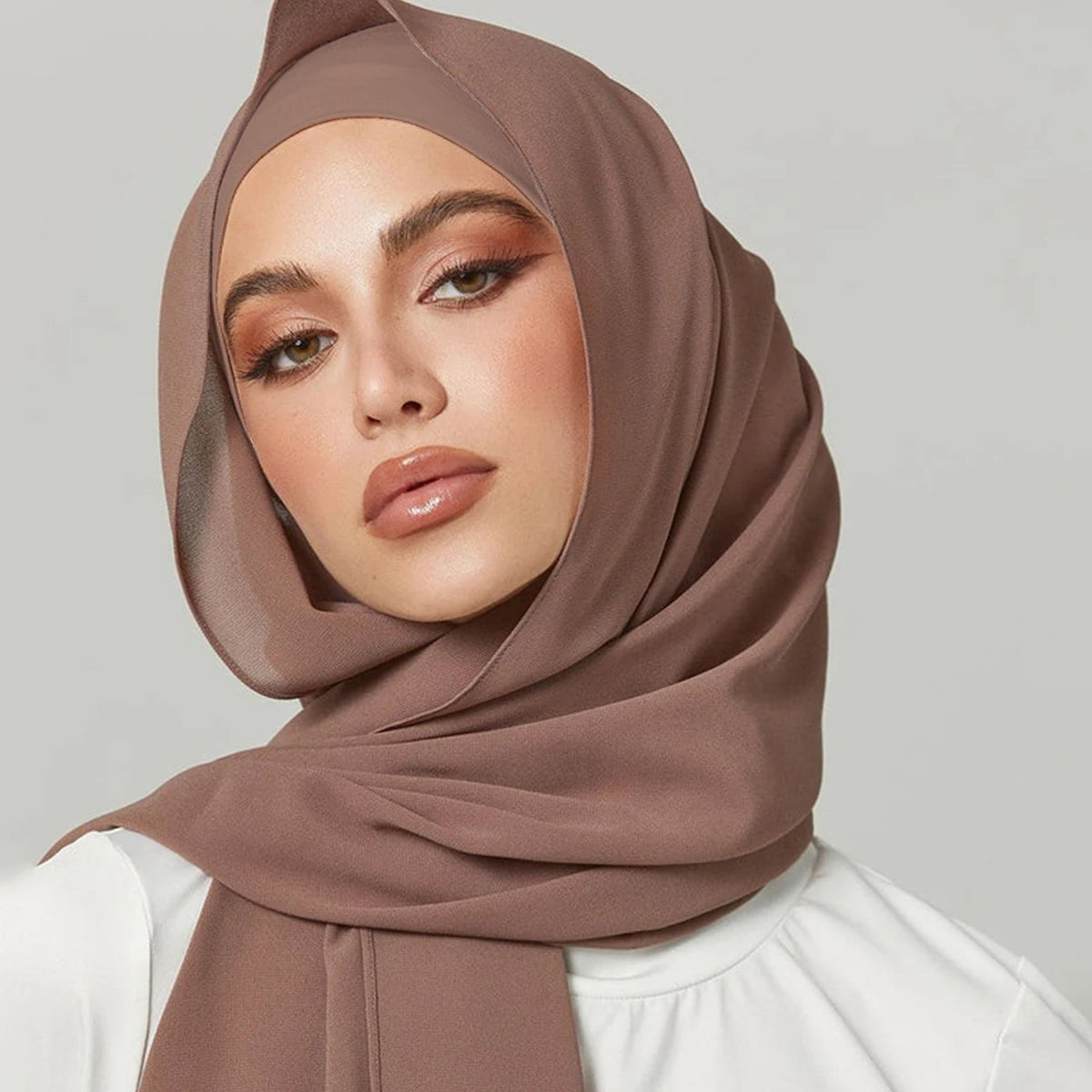 2pcs/set Chiffon Hijab With Undercap Plain Color Muslim Hijab Shawl Elastic Inner Islam Turban Fashion Headband Bonnet 2pcs