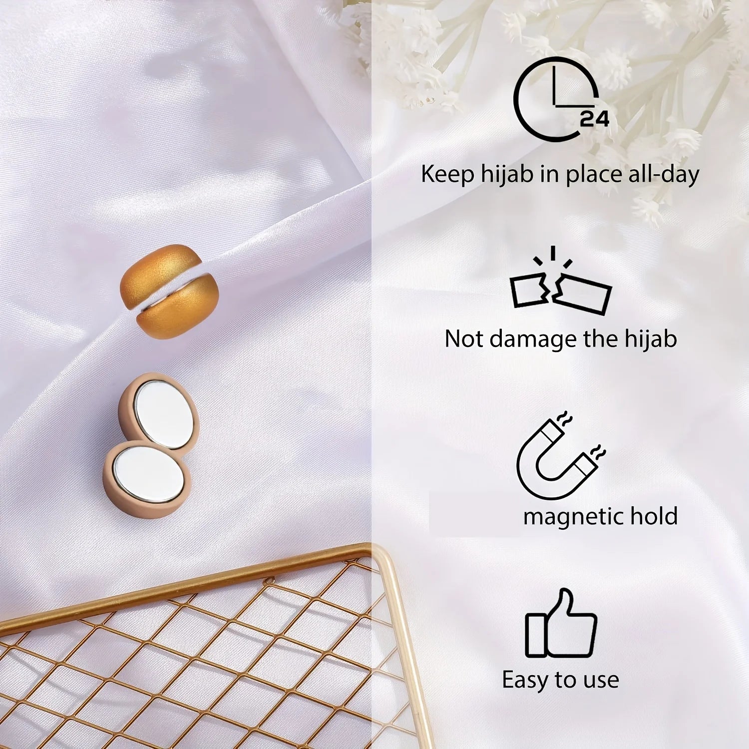4-piece set of magnetic pins, women's headscarf pins, multi-purpose clothing magnets, circular clips