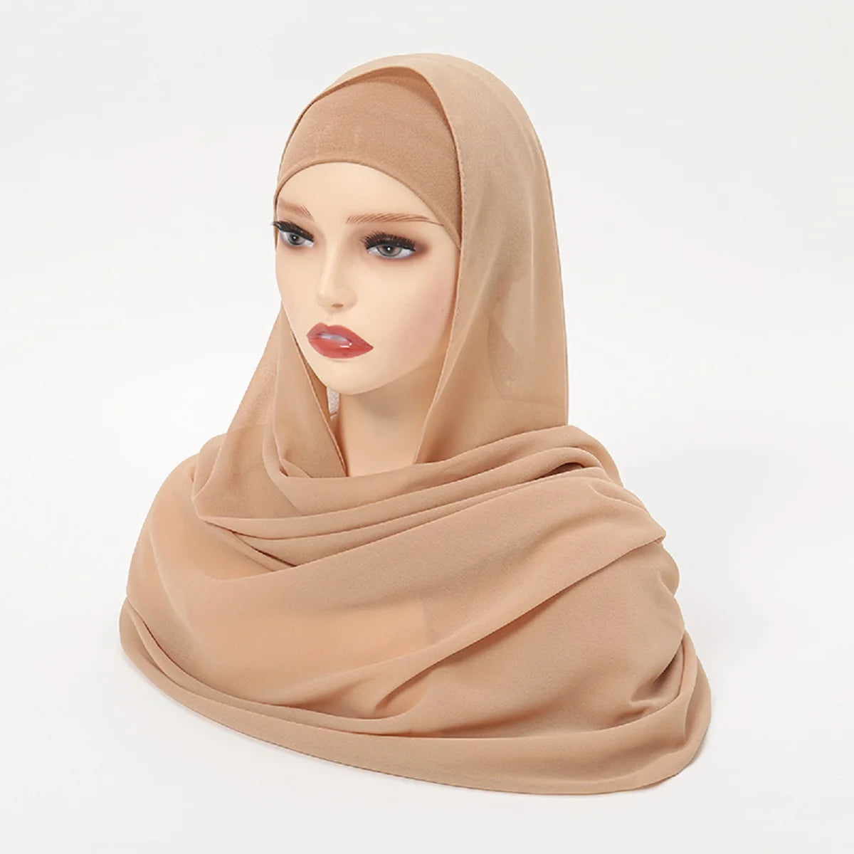 2pcs/set Chiffon Hijab With Undercap Plain Color Muslim Hijab Shawl Elastic Inner Islam Turban Fashion Headband Bonnet 2pcs
