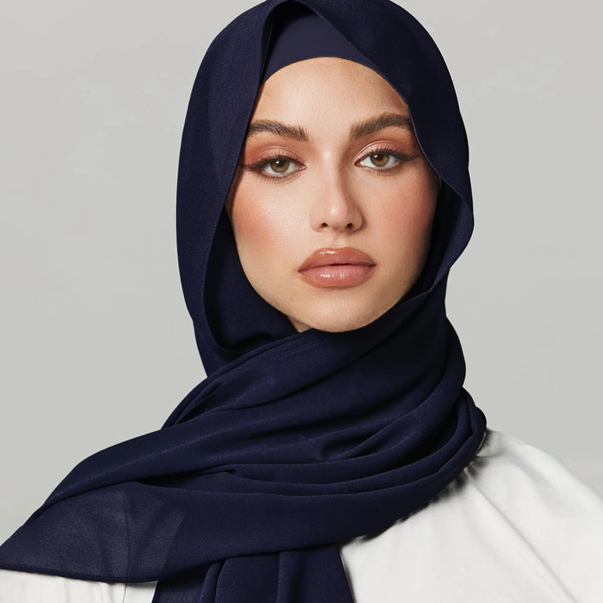 2pcs/set Chiffon Hijab With Undercap Plain Color Muslim Hijab Shawl Elastic Inner Islam Turban Fashion Headband Bonnet 2pcs