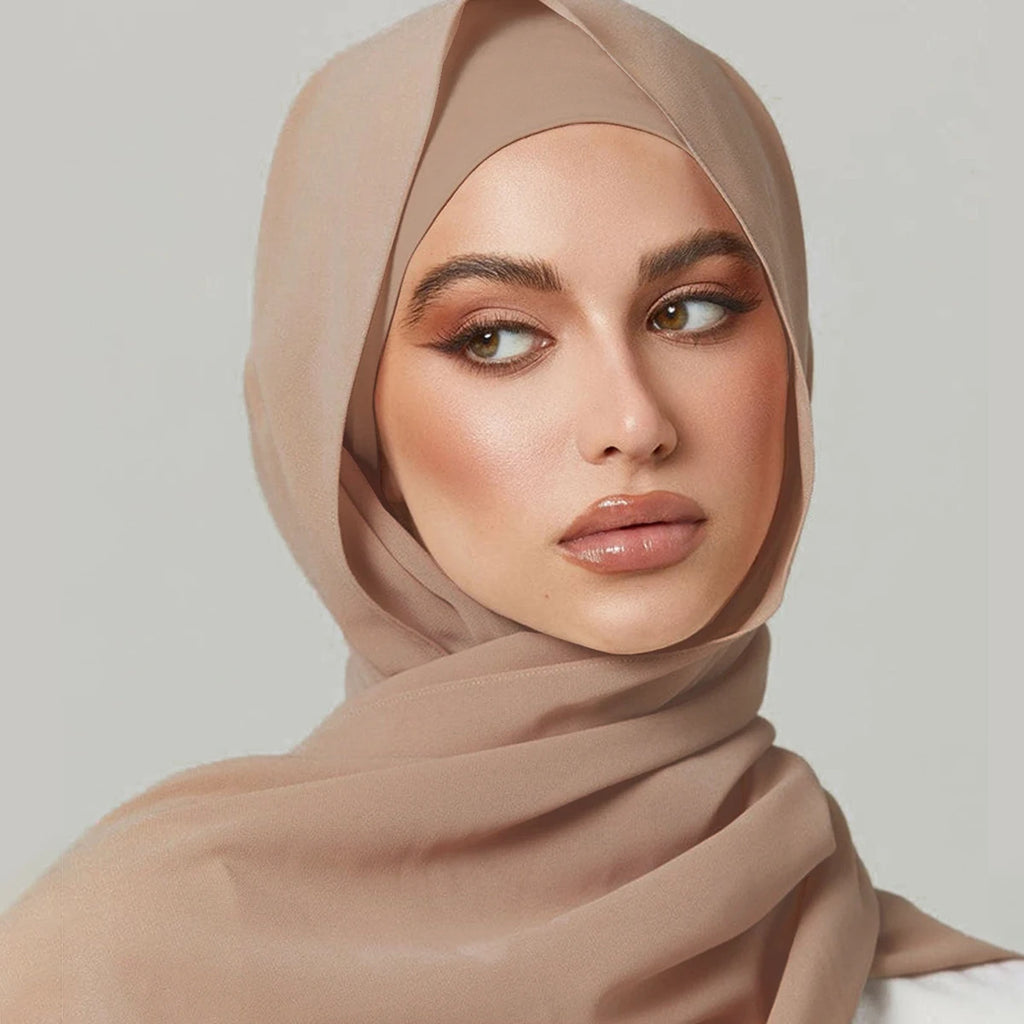 2pcs/set Chiffon Hijab With Undercap Plain Color Muslim Hijab Shawl Elastic Inner Islam Turban Fashion Headband Bonnet 2pcs