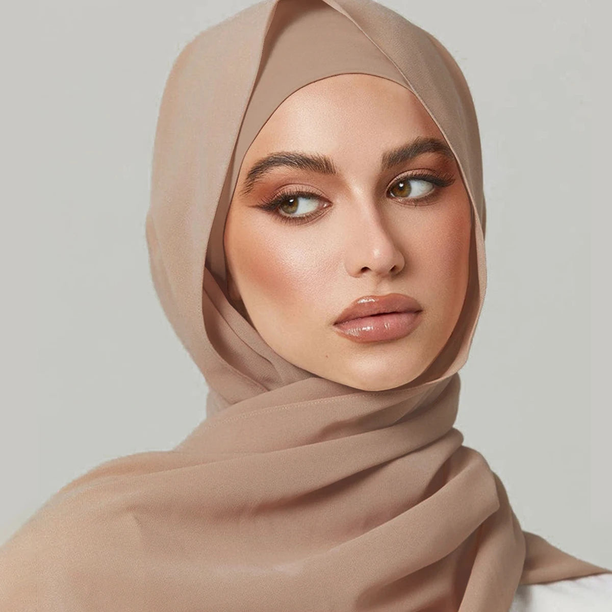 2pcs/set Chiffon Hijab With Undercap Plain Color Muslim Hijab Shawl Elastic Inner Islam Turban Fashion Headband Bonnet 2pcs