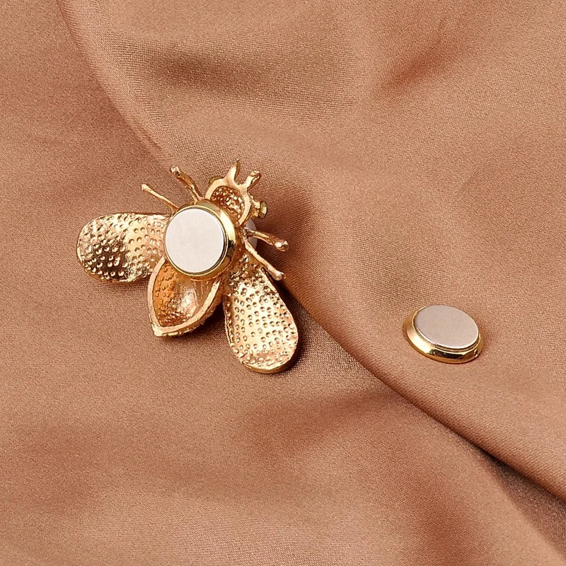 Magnet Brooch Pearl Rhinestone Flower Safe Hijab No Hole Pins Shirt Scarf Buckle Brooches for Women Accessories New Fashion Bee