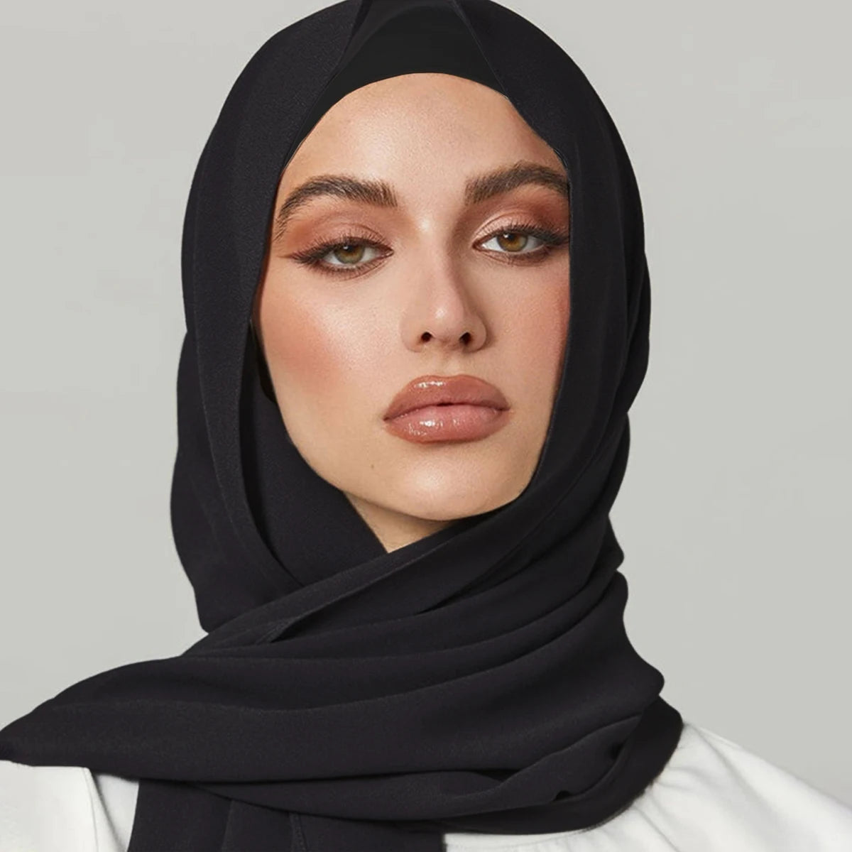 2pcs/set Chiffon Hijab With Undercap Plain Color Muslim Hijab Shawl Elastic Inner Islam Turban Fashion Headband Bonnet 2pcs