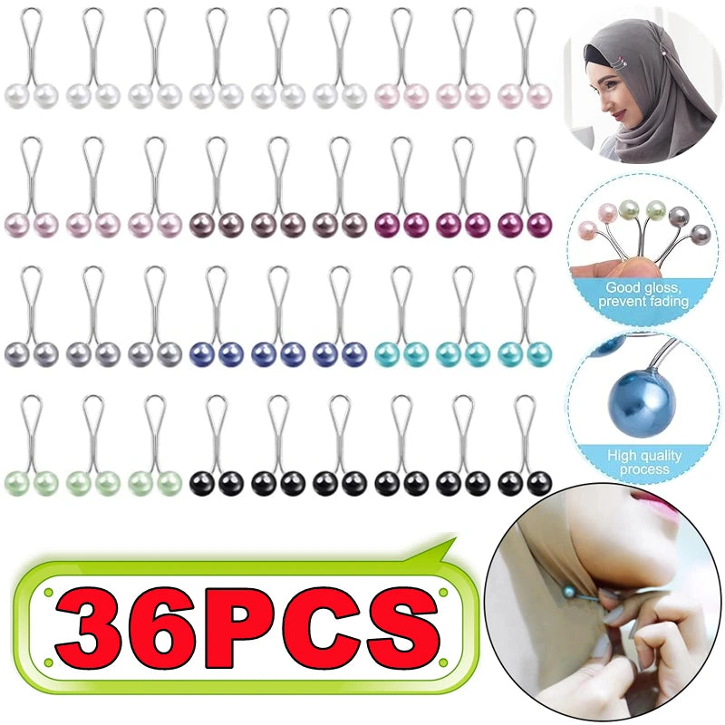 36/24/12/6PCS Pearls Pins Muslim Women Shawl Scarf Clips Lady Scarves Hijab For Women Pearl Brooch Pin Multicolor Hijab Clips