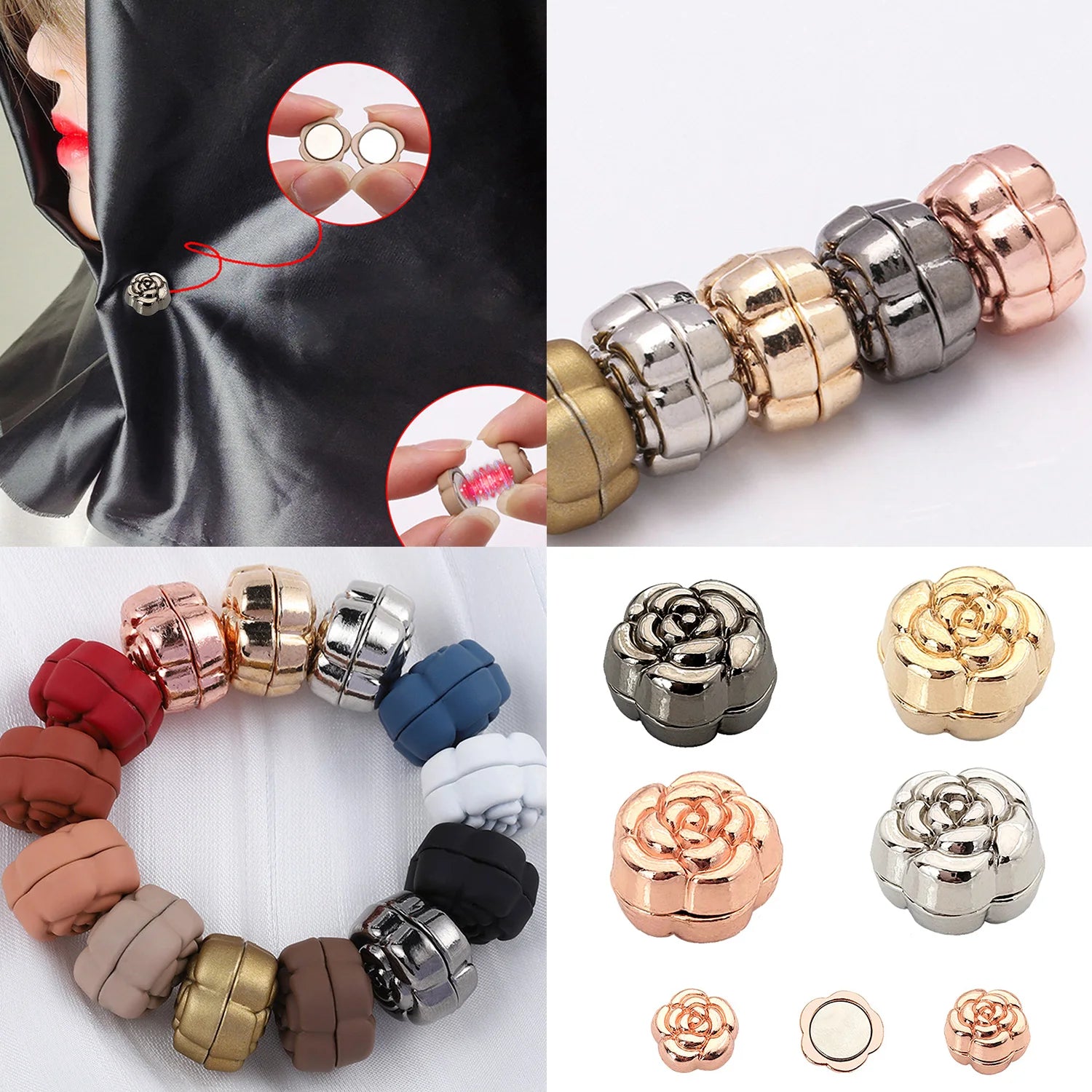 2pcs/set Flower shape Brooch Strong Metal Magnetic Hijab Clip No Hole Pins Brooches Magnet For Muslim Scarf