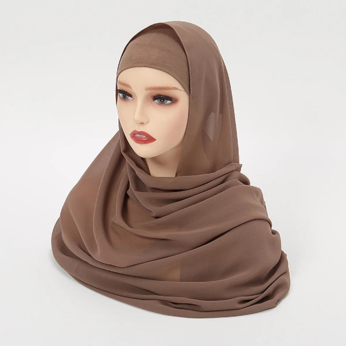 2pcs/set Chiffon Hijab With Undercap Plain Color Muslim Hijab Shawl Elastic Inner Islam Turban Fashion Headband Bonnet 2pcs