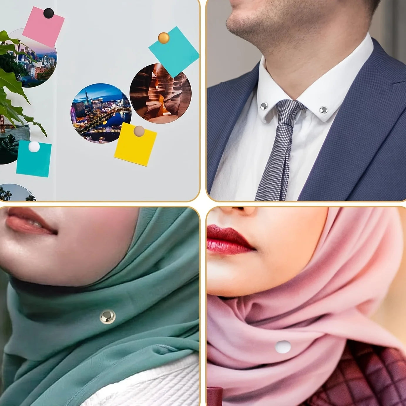 4-piece set of magnetic pins, women's headscarf pins, multi-purpose clothing magnets, circular clips