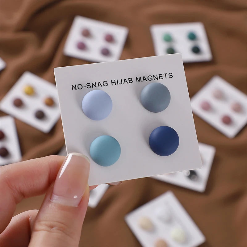 4Pcs/set Macaroon Color Matte Magnet Hijab Pins Magnetic Brooch Headscarf Shawl Strong Magnetic Button Clothing Accessories