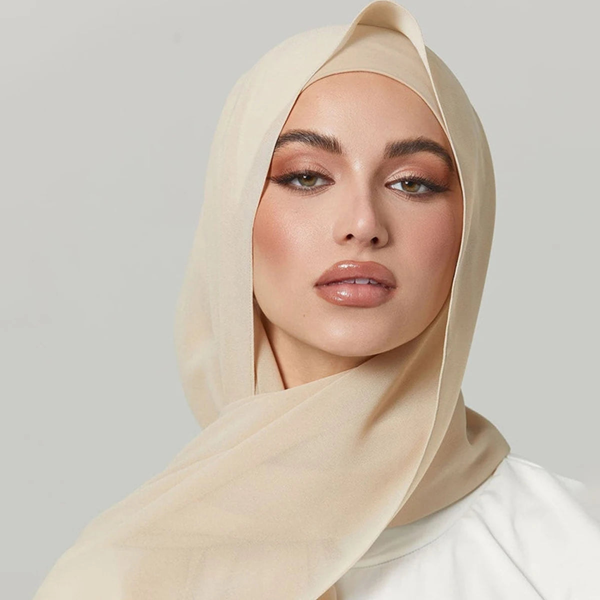 2pcs/set Chiffon Hijab With Undercap Plain Color Muslim Hijab Shawl Elastic Inner Islam Turban Fashion Headband Bonnet 2pcs